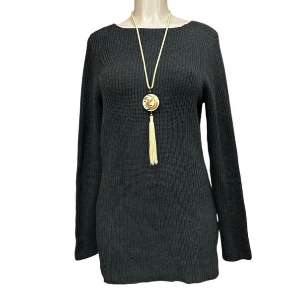 Peter Nygard Sweater Dress Women's Large Charcoal Gray Ribbed Knit Side Zip - Picture 1 of 13